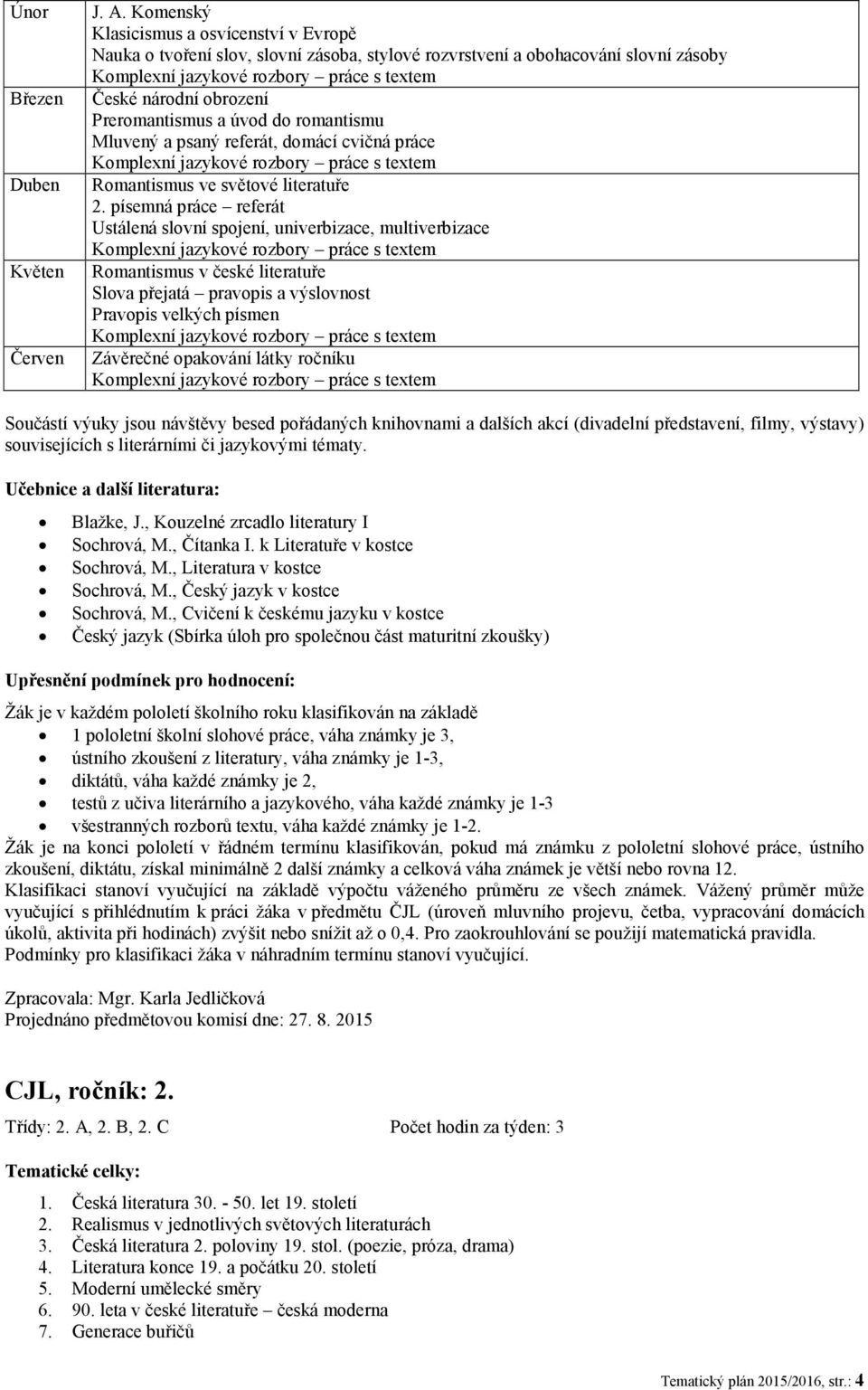 Preromantismus a úvod do romantismu Mluvený a psaný referát, domácí cvičná práce Komplexní jazykové rozbory práce s textem Romantismus ve světové literatuře 2.