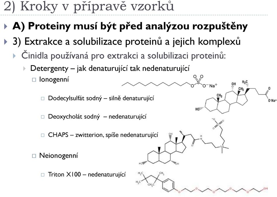 denaturující tak nedenaturující Ionogenní Dodecylsulfát sodný silně denaturující