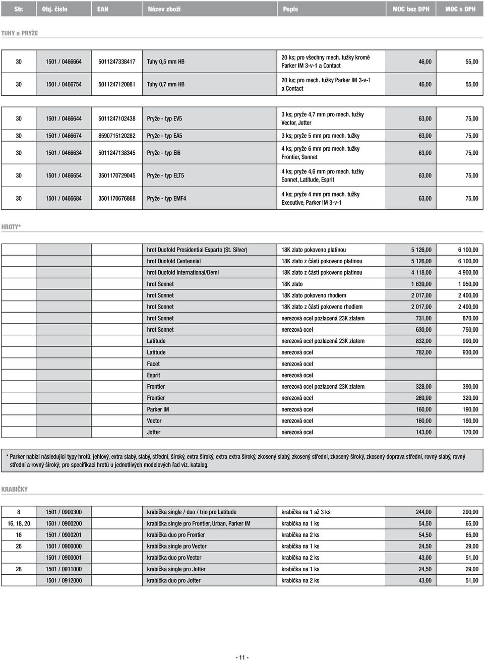 tužky Vector, Jotter 63,00 75,00 30 1501 / 0466674 8590715120282 Pryže - typ EA5 3 ks; pryže 5 mm pro mech.