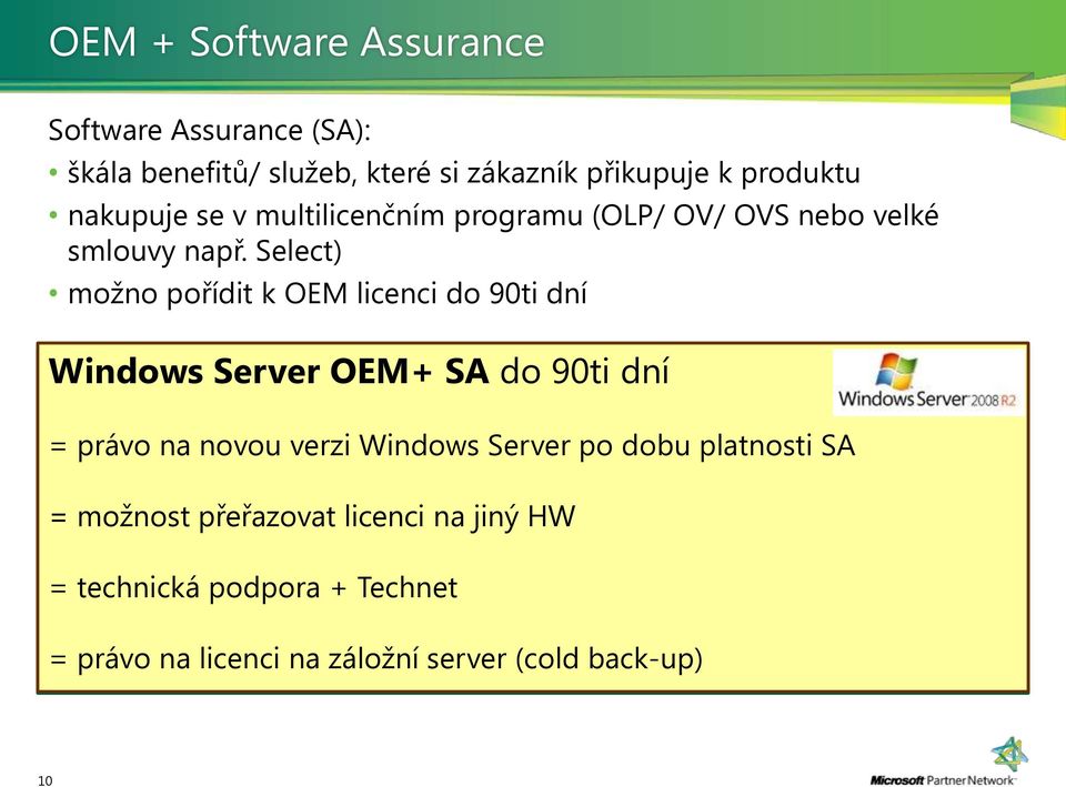 Select) možno pořídit k OEM licenci do 90ti dní Windows Server 7 Pro/ Ult OEM+ OEM SA + do SA 90ti do 90ti dní dní = právo na novou verzi Windows po Server dobu