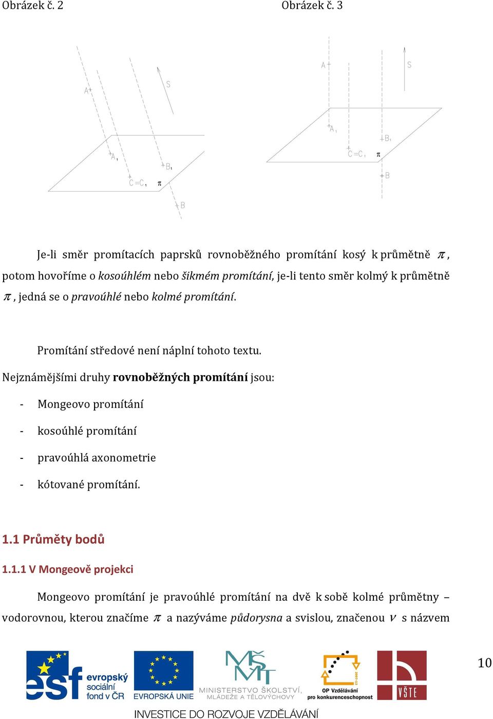 průmětně π, jedná se o pravoúhlé nebo kolmé promítání. Promítání středové není náplní tohoto textu.