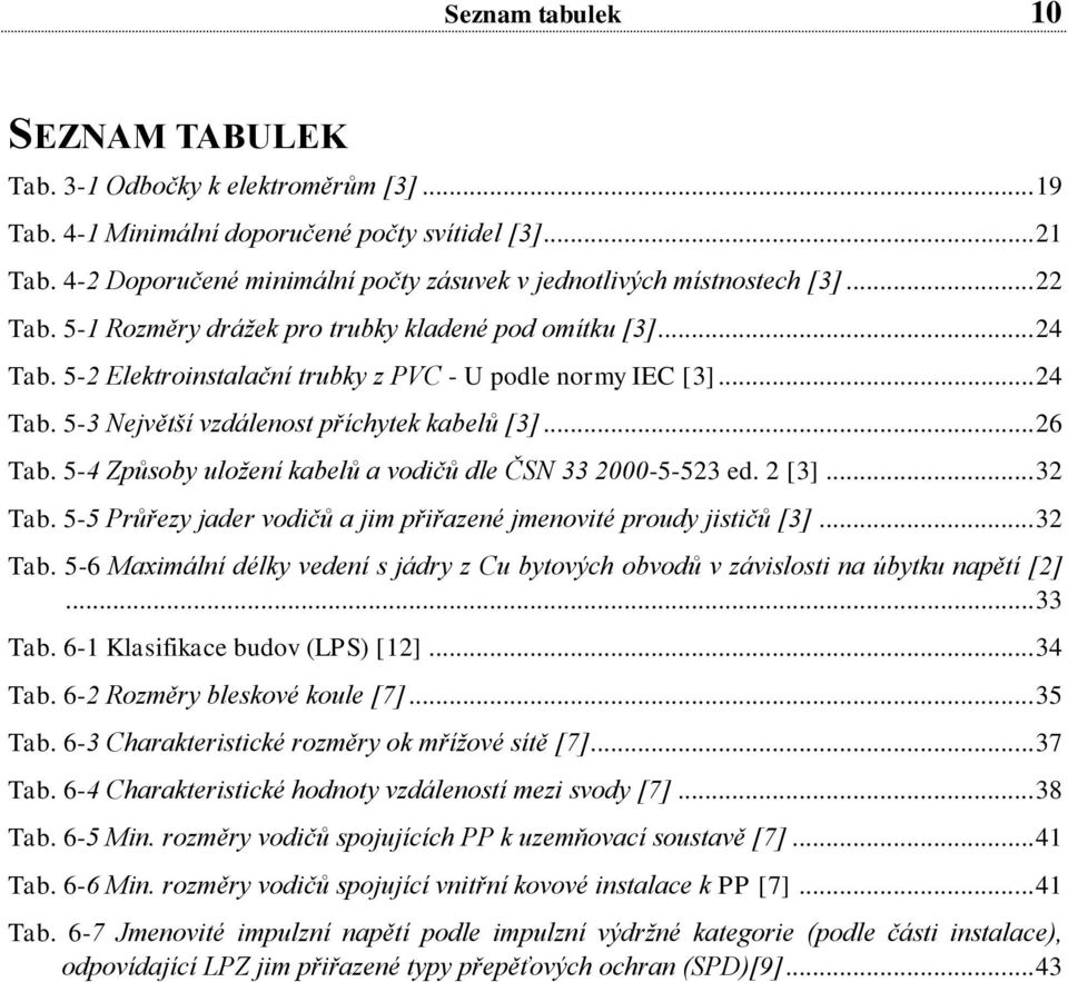 5-2 Elektroinstalační trubky z PVC - U podle normy IEC [3]... 24 Tab. 5-3 Největší vzdálenost příchytek kabelů [3]... 26 Tab. 5-4 Způsoby uložení kabelů a vodičů dle ČSN 33 2000-5-523 ed. 2 [3].