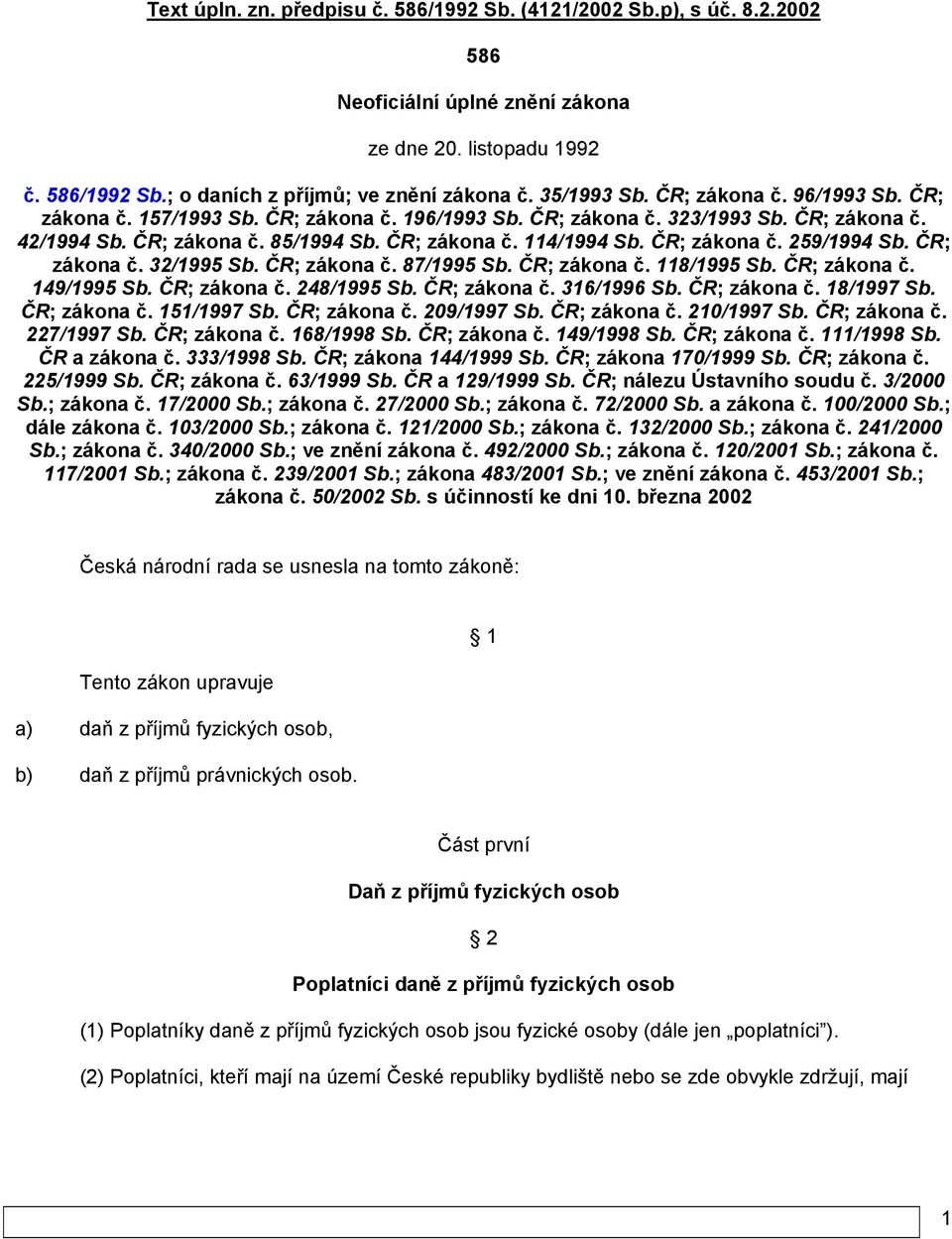 ČR; zákona č. 32/1995 Sb. ČR; zákona č. 87/1995 Sb. ČR; zákona č. 118/1995 Sb. ČR; zákona č. 149/1995 Sb. ČR; zákona č. 248/1995 Sb. ČR; zákona č. 316/1996 Sb. ČR; zákona č. 18/1997 Sb. ČR; zákona č. 151/1997 Sb.