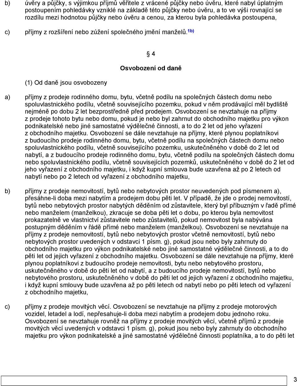1b) (1) Od daně jsou osvobozeny 4 Osvobození od daně a) příjmy z prodeje rodinného domu, bytu, včetně podílu na společných částech domu nebo spoluvlastnického podílu, včetně souvisejícího pozemku,