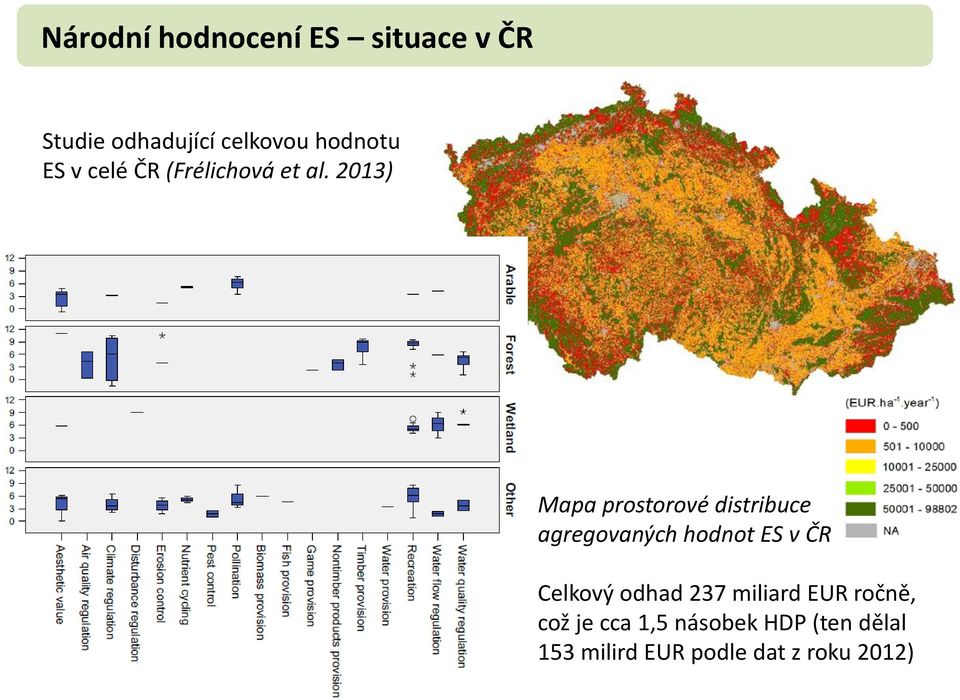 2013) Mapa prostorové distribuce agregovaných hodnot ES v ČR Celkový