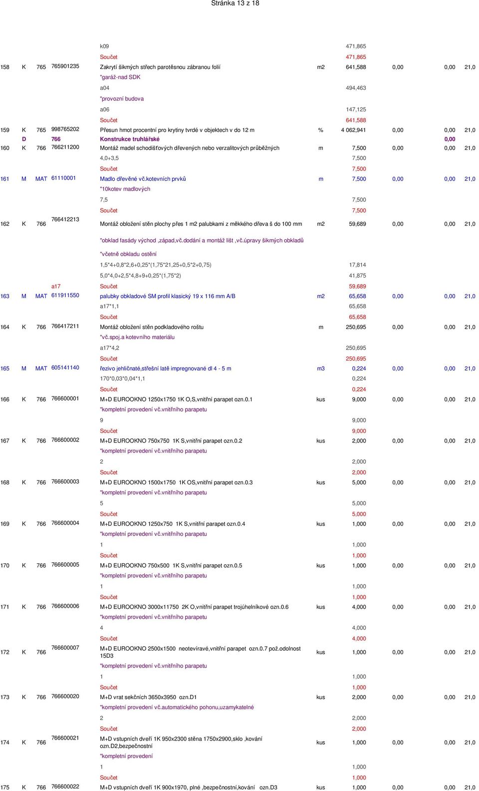 verzalitových průběžných m 7,500 0,00 0,00 21,0 4,0+3,5 7,500 Součet 7,500 161 M MAT 61110001 Madlo dřevěné vč.