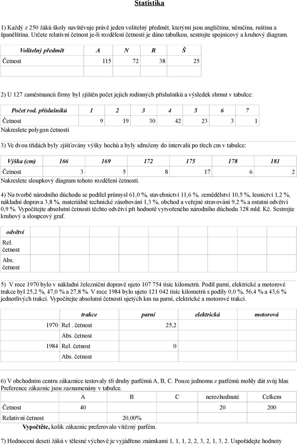 Volitelný předmět A N R Š Četnost 115 72 38 25 2) U 127 zaměstnanců firmy byl zjištěn počet jejich rodinných příslušníků a výsledek shrnut v tabulce: Počet rod.