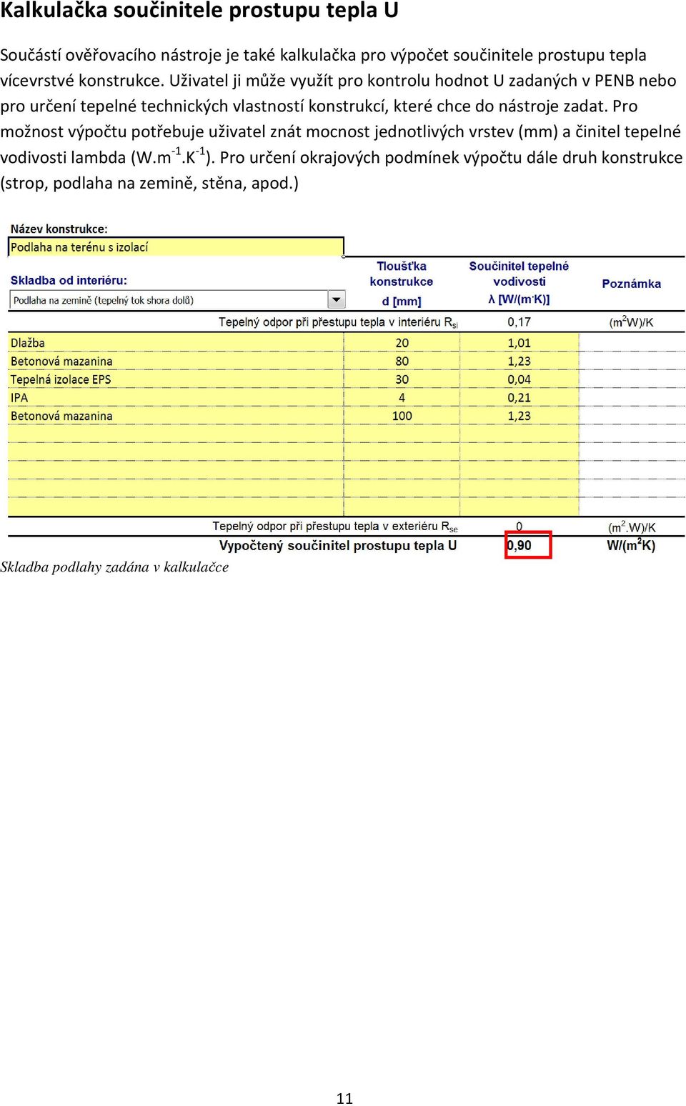 Uživatel ji může využít pro kontrolu hodnot U zadaných v PENB nebo pro určení tepelné technických vlastností konstrukcí, které chce do