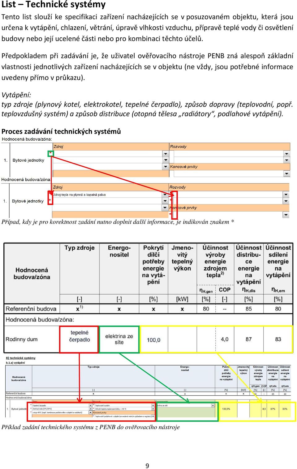 Předpokladem při zadávání je, že uživatel ověřovacího nástroje PENB zná alespoň základní vlastnosti jednotlivých zařízení nacházejících se v objektu (ne vždy, jsou potřebné informace uvedeny přímo v