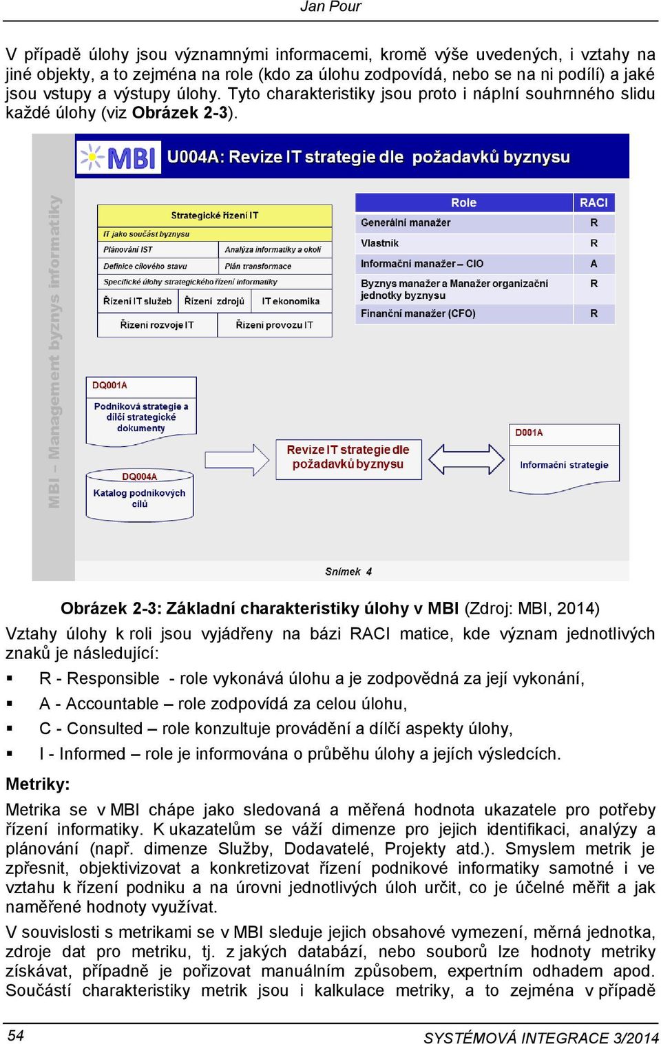 Obrázek 2-3: Základní charakteristiky úlohy v MBI (Zdroj: MBI, 2014) Vztahy úlohy k roli jsou vyjádřeny na bázi RACI matice, kde význam jednotlivých znaků je následující: R - Responsible - role