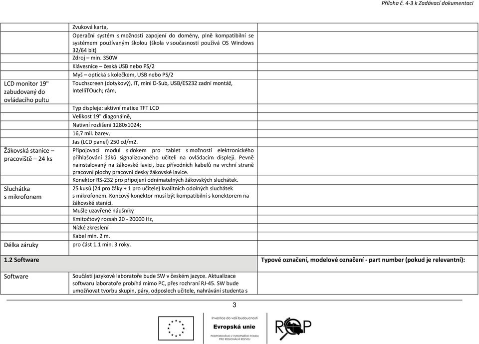 350W Klávesnice česká USB nebo PS/2 Myš optická s kolečkem, USB nebo PS/2 Touchscreen (dotykový), IT, mini D Sub, USB/ES232 zadní montáž, IntelliTOuch; rám, Typ displeje: aktivní matice TFT LCD