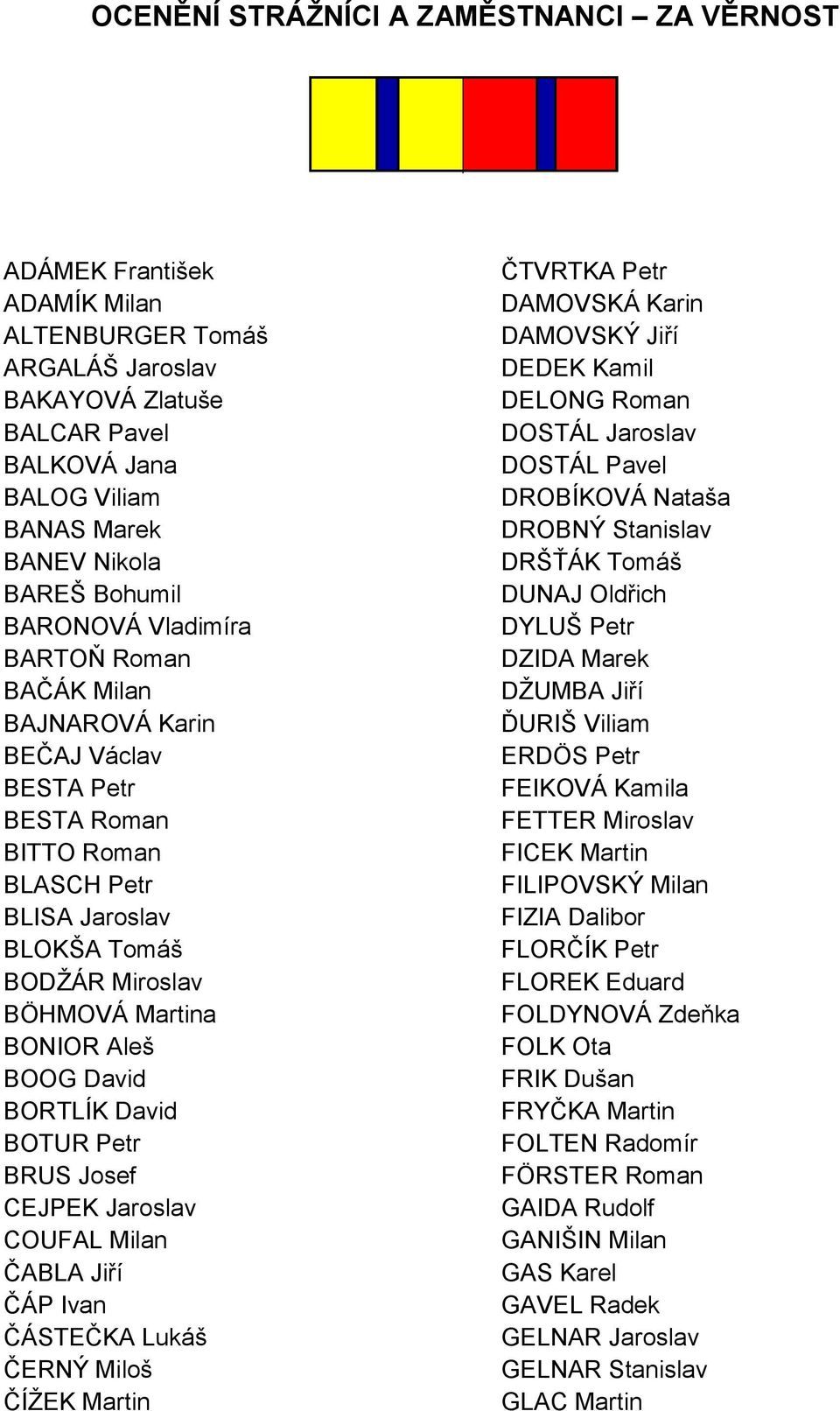 BOOG David BORTLÍK David BOTUR Petr BRUS Josef CEJPEK Jaroslav COUFAL Milan ČABLA Jiří ČÁP Ivan ČÁSTEČKA Lukáš ČERNÝ Miloš ČÍŽEK Martin ČTVRTKA Petr DAMOVSKÁ Karin DAMOVSKÝ Jiří DEDEK Kamil DELONG