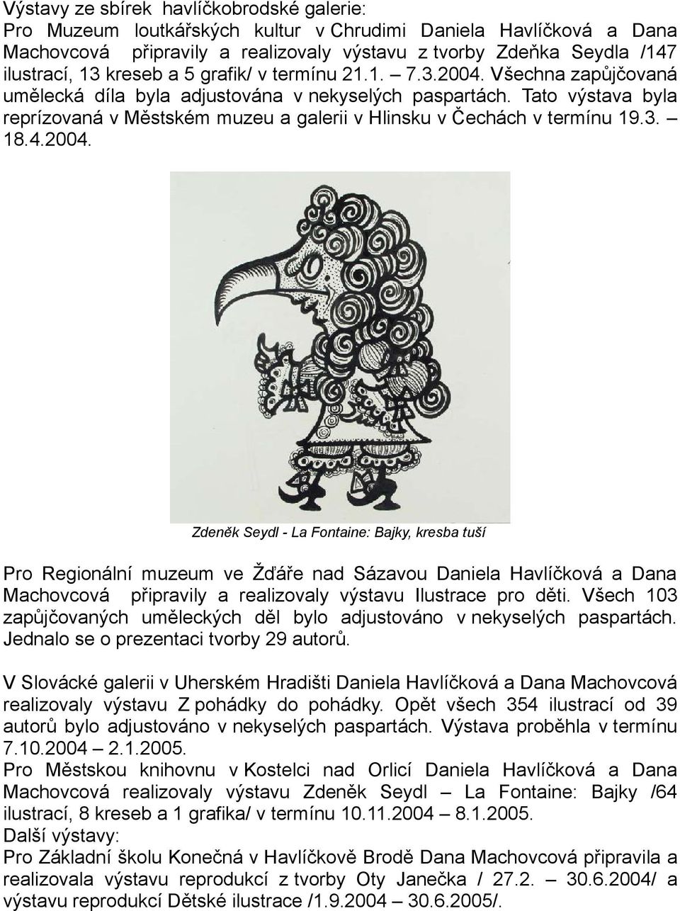 Tato výstava byla reprízovaná v Městském muzeu a galerii v Hlinsku v Čechách v termínu 19.3. 18.4.2004.