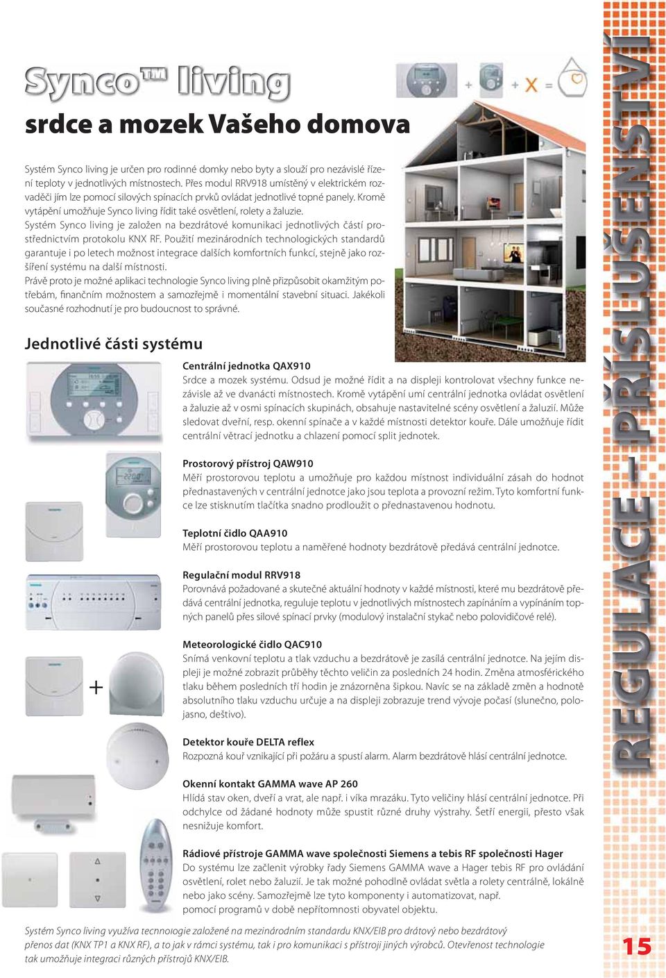 Systém Synco living je založen na bezdrátové komunikaci jednotlivých částí prostřednictvím protokolu KNX RF.