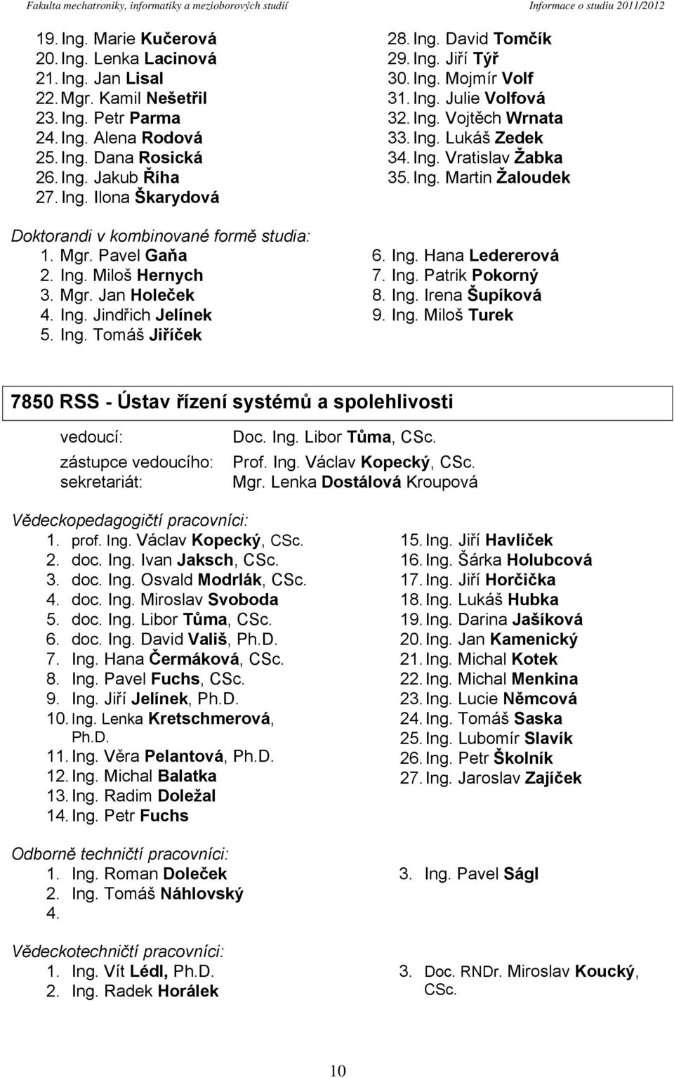 Ing. Tomáš Jiříček 28. Ing. David Tomčík 29. Ing. Jiří Týř 30. Ing. Mojmír Volf 31. Ing. Julie Volfová 32. Ing. Vojtěch Wrnata 33. Ing. Lukáš Zedek 34. Ing. Vratislav Žabka 35. Ing. Martin Žaloudek 6.