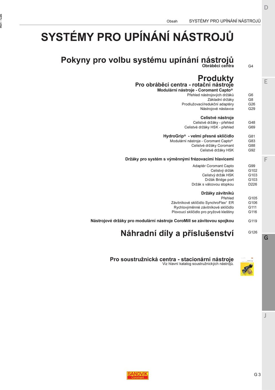 sklíčidlo Modulární nástroje - Coromant Capto Celistvé držáky Coromant Celistvé držáky HSK Držáky pro systém s výměnnými frézovacími hlavicemi Adaptér Coromant Capto Celistvý držák Celistvý držák HSK