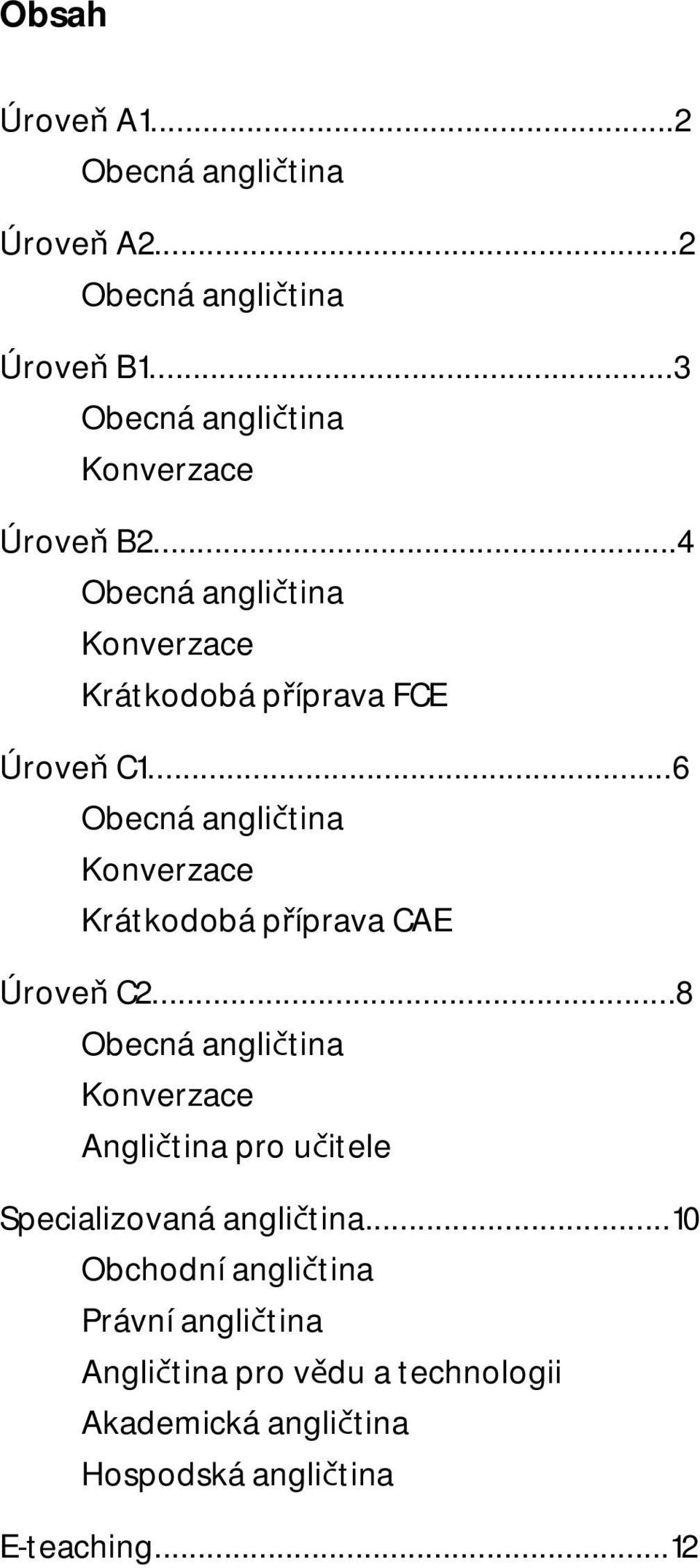 ..6 Obecná angličtina Konverzace Krátkodobá příprava CAE Úroveň C2.