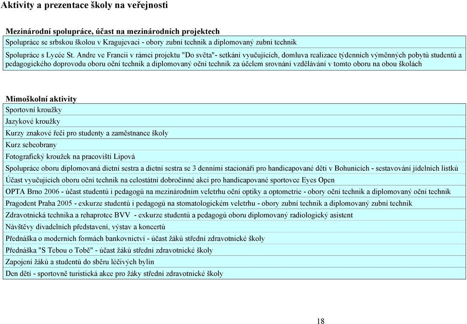 Andre ve Francii v rámci projektu "Do světa"- setkání vyučujících, domluva realizace týdenních výměnných pobytů studentů a pedagogického doprovodu oboru oční technik a diplomovaný oční technik za