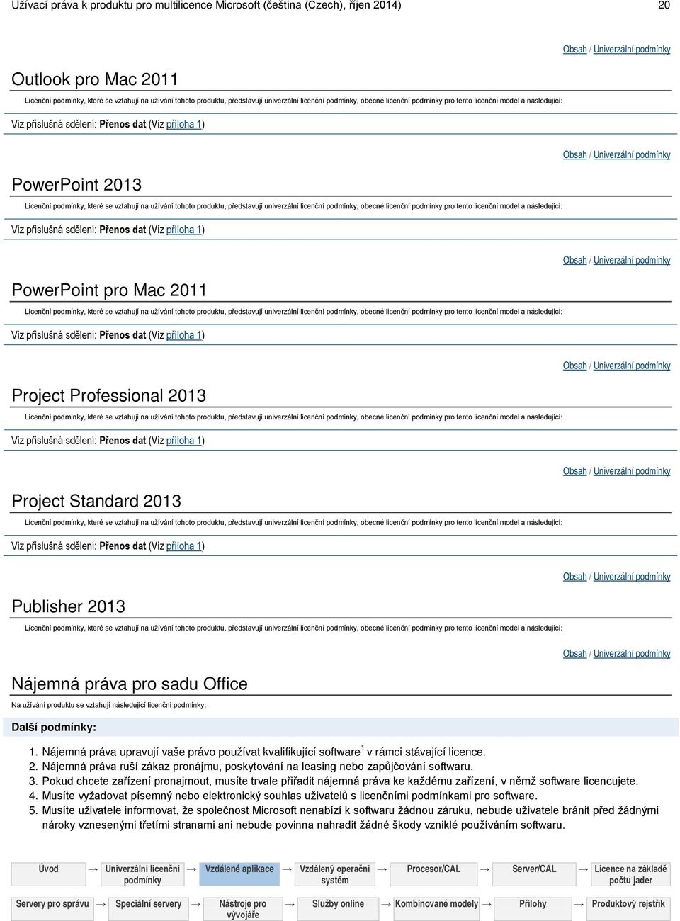 univerzální licenční, obecné licenční pro tento licenční model a následující: Viz příslušná sdělení: Přenos dat (Viz příloha 1) PowerPoint pro Mac 2011 Licenční, které se vztahují na užívání tohoto