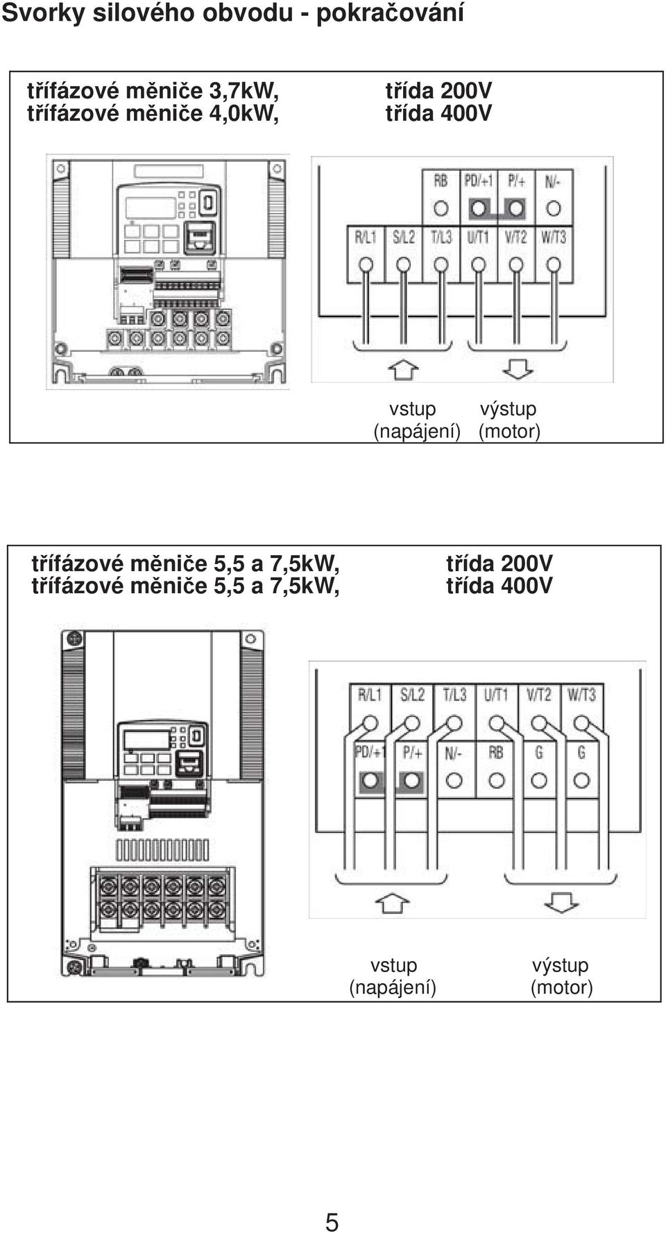 (napájení) (motor) t ífázové m ni e 5,5 a 7,5kW, t ífázové m ni