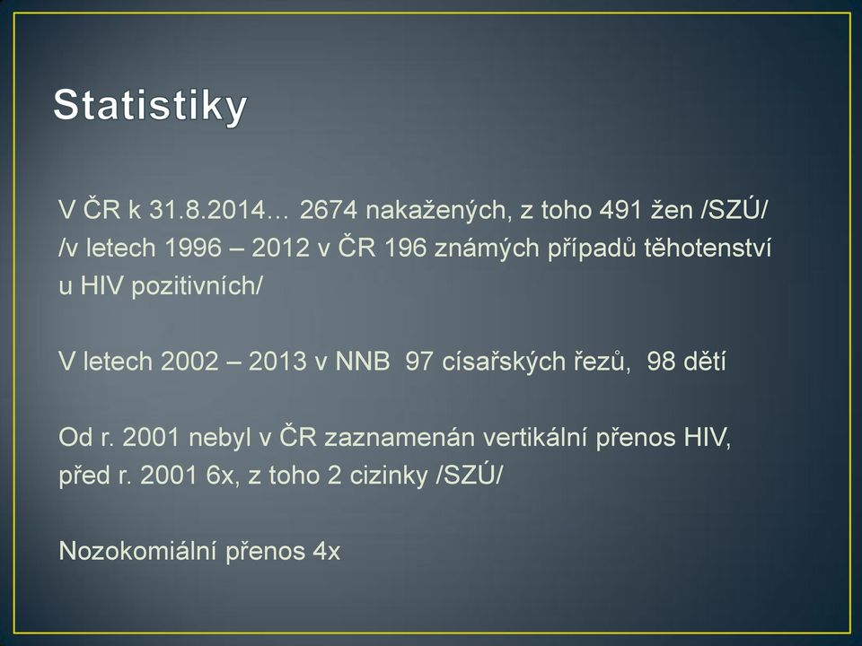 známých případů těhotenství u HIV pozitivních/ V letech 2002 2013 v NNB 97