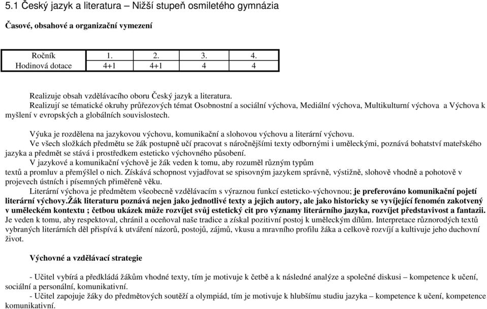 Realizují se tématické okruhy průřezových témat, Mediální výchova, Multikulturní výchova a Výchova k myšlení v evropských a globálních souvislostech.