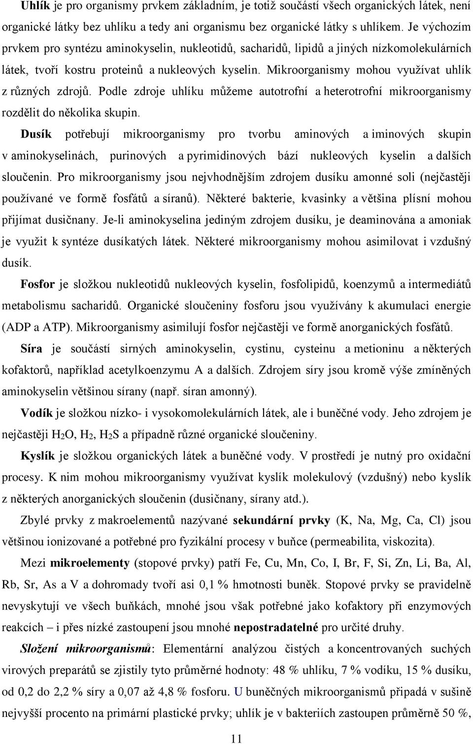 Mikroorganismy mohou využívat uhlík z různých zdrojů. Podle zdroje uhlíku můžeme autotrofní a heterotrofní mikroorganismy rozdělit do několika skupin.