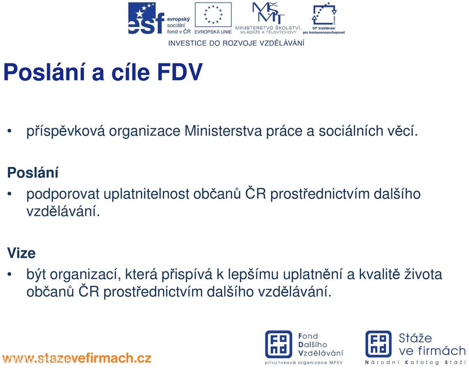 Vize být organizací, která přispívá k lepšímu uplatnění a kvalitě života občanů ČR