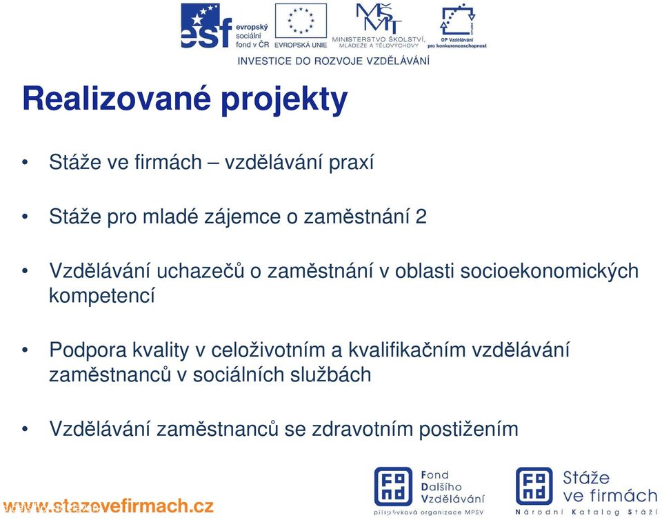 celoživotním a kvalifikačním vzdělávání zaměstnanců v sociálních službách Vzdělávání zaměstnanců