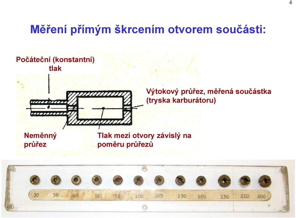 měřená součástka (tryska karburátoru) Neměnný