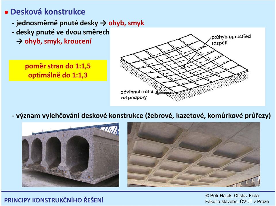 1:1,5 optimálně do 1:1,3 význam vylehčování deskové konstrukce