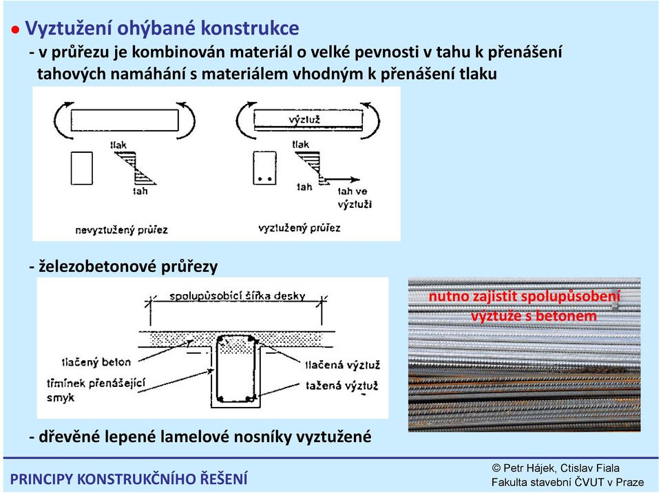 přenášení tlaku železobetonové průřezy nutno zajistit spolupůsobení výztuže