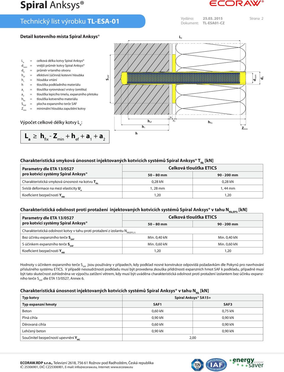 hloubka h 1 = hloubka vrtání h = tloušťka podkladního materiálu a 1 = tloušťka vyrovnávací vrstvy (omítka) a 2 = tloušťka lepicího tmelu, expanzního přetoku h fix = tloušťka kotveného materiálu S SAF