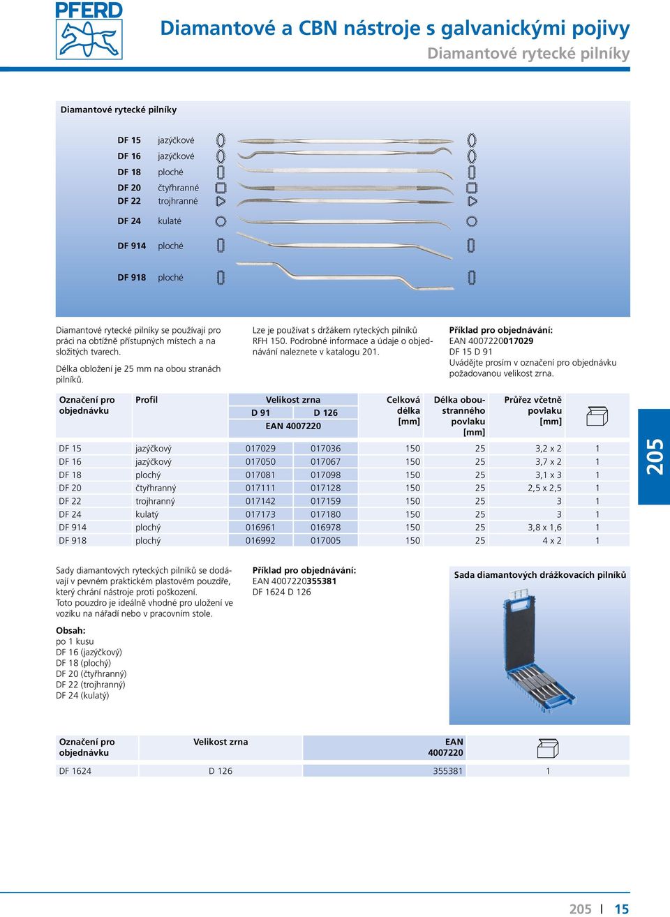 Lze je používat s držákem ryteckých pilníků RF 150. Podrobné informace a údaje o objednávání naleznete v katalogu 201. 017029 F 15 91 vádějte prosím v označení pro požadovanou velikost.