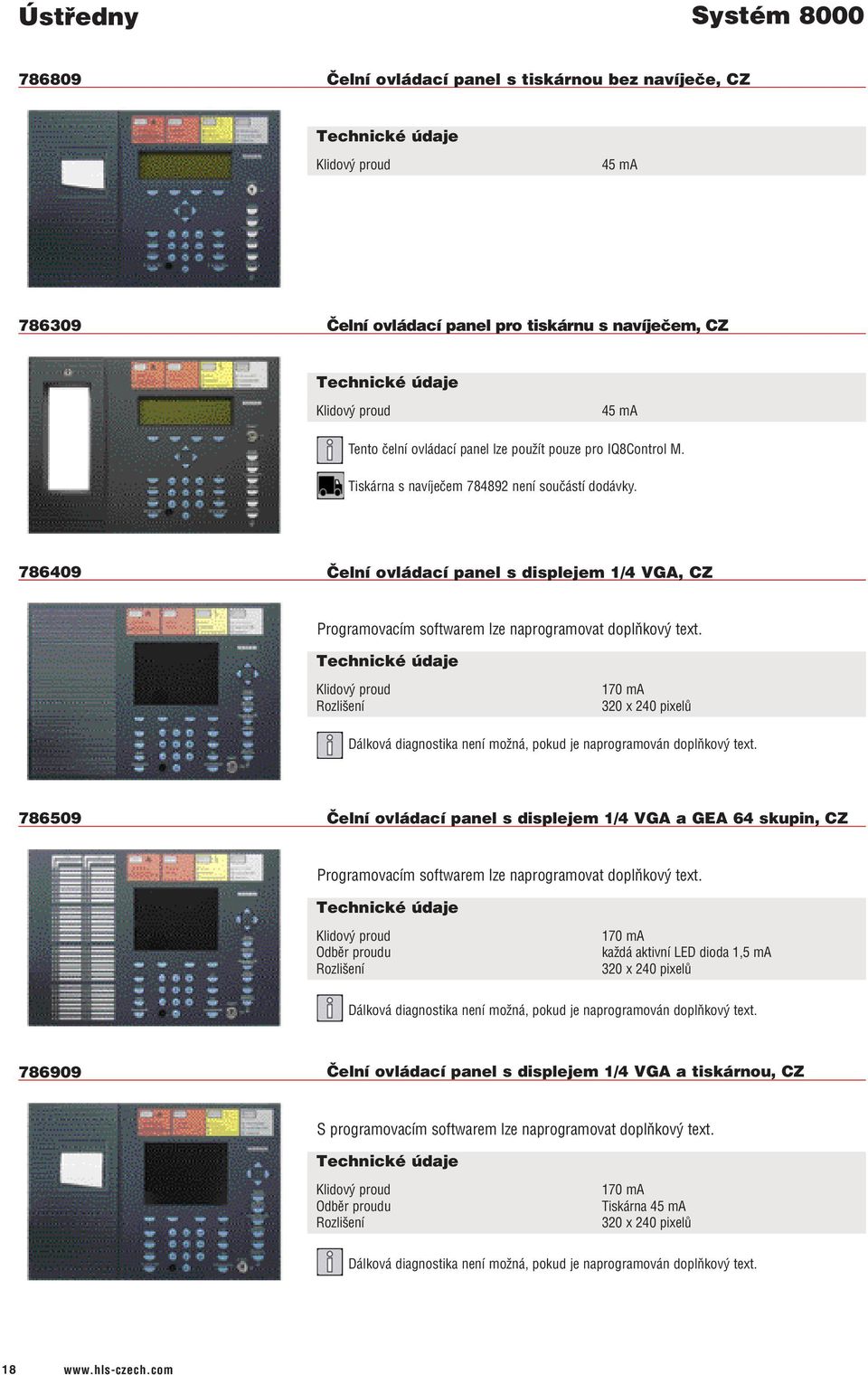 786409 Čelní ovládací panel s displejem 1/4 VGA, CZ Programovacím softwarem lze naprogramovat doplňkový text.