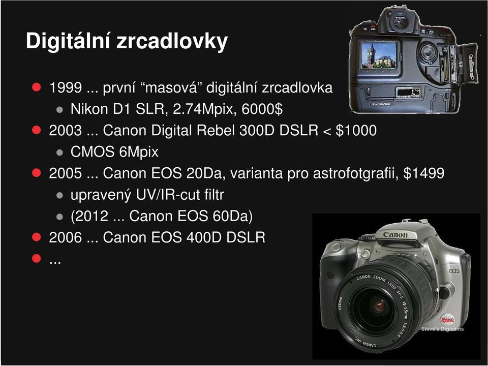 .. Canon Digital Rebel 300D DSLR < $1000 CMOS 6Mpix 2005.