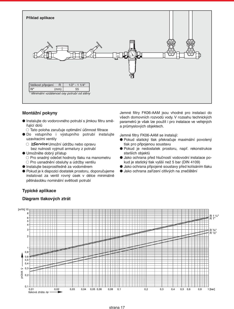 snadný odečet hodnoty tlaku na manometru Pro usnadnění obsluhy a údržby ventilu Instalujte bezprostředně za vodoměrem Pokud je k dispozici dostatek prostoru, doporučujeme instalovat za ventil rovný
