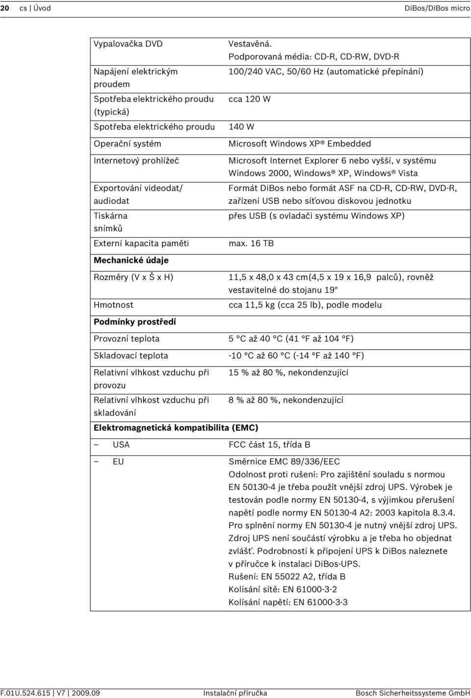 Podporovaná média: CD-R, CD-RW, DVD-R 100/240 VAC, 50/60 Hz (automatické přepínání) cca 120 W 140 W Microsoft Windows XP Embedded Microsoft Internet Explorer 6 nebo vyšší, v systému Windows 2000,