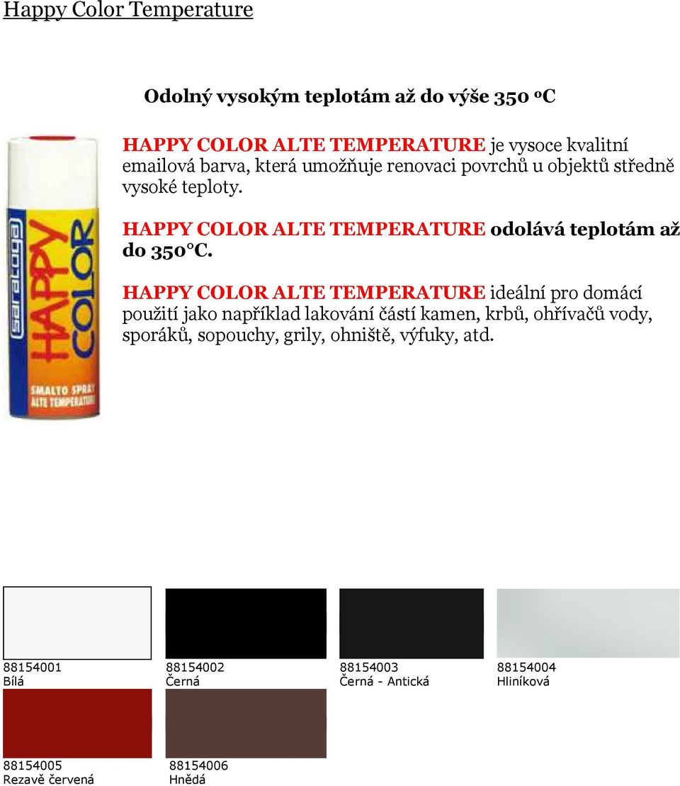 HAPPY COLOR ALTE TEMPERATURE ideální pro domácí použití jako například lakování částí kamen, krbů, ohřívačů vody, sporáků, sopouchy,