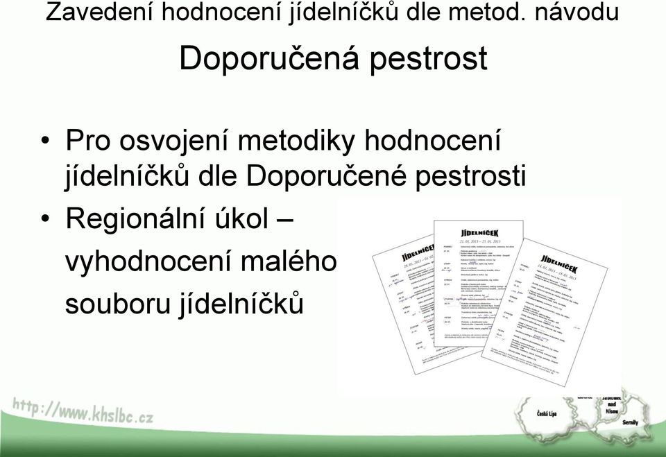 metodiky hodnocení jídelníčků dle Doporučené