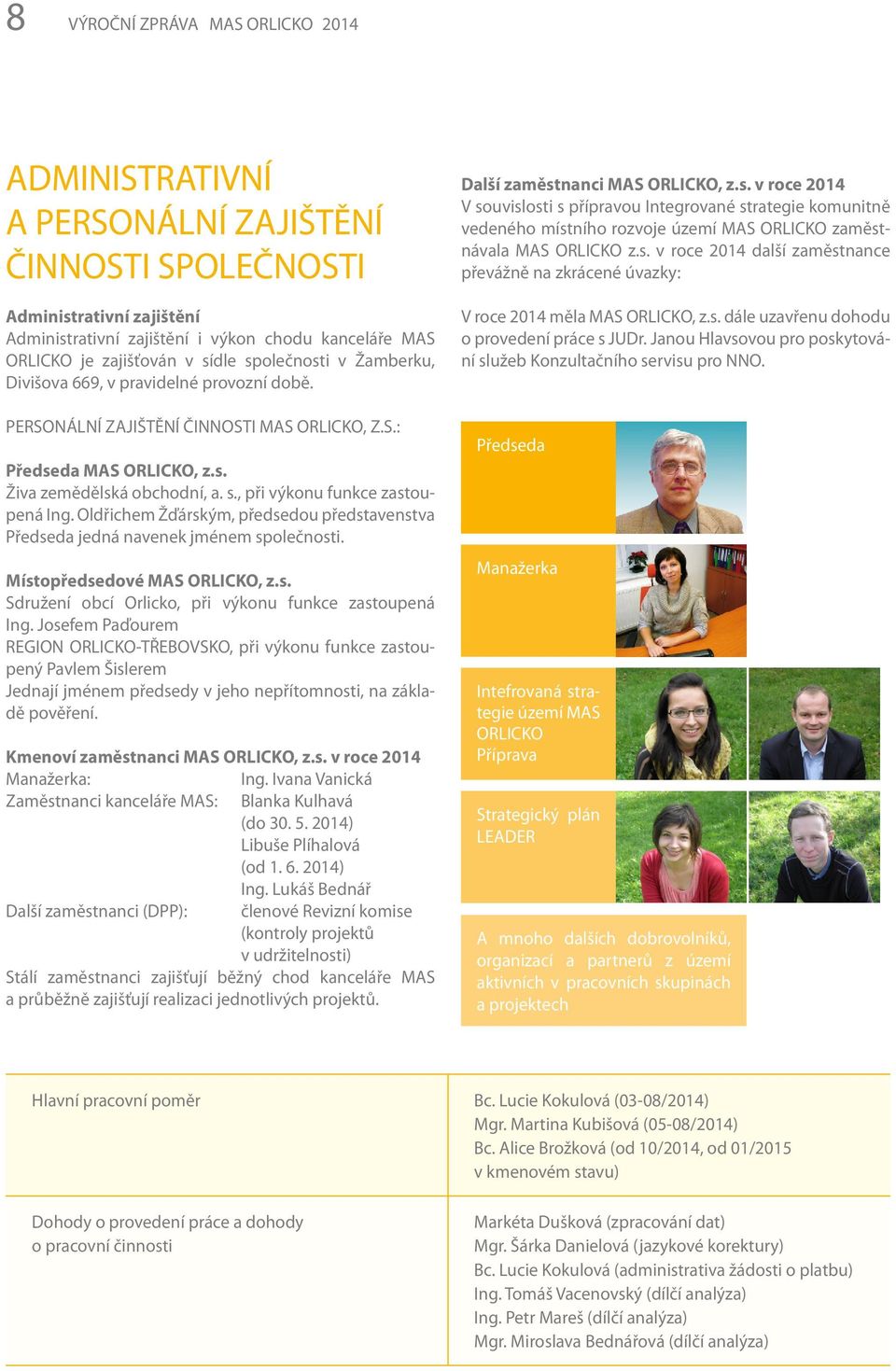 Oldřichem Žďárským, předsedou představenstva Předseda jedná navenek jménem společnosti. Místopředsedové MAS ORLICKO, z.s. Sdružení obcí Orlicko, při výkonu funkce zastoupená Ing.