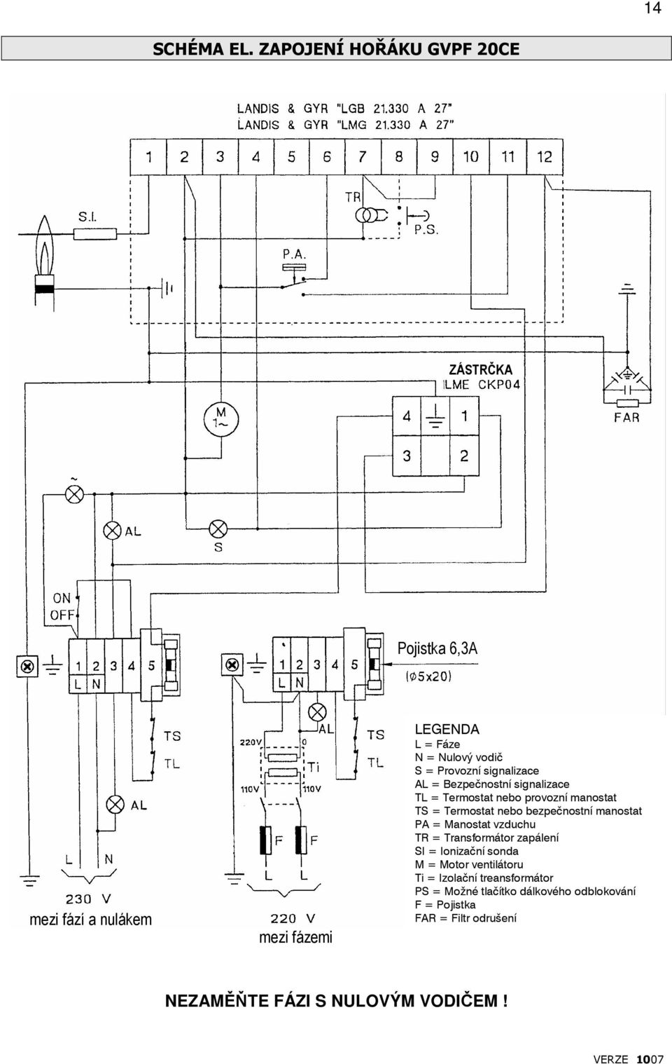 Provozní signalizace AL = Bezpečnostní signalizace TL = Termostat nebo provozní manostat TS = Termostat nebo bezpečnostní