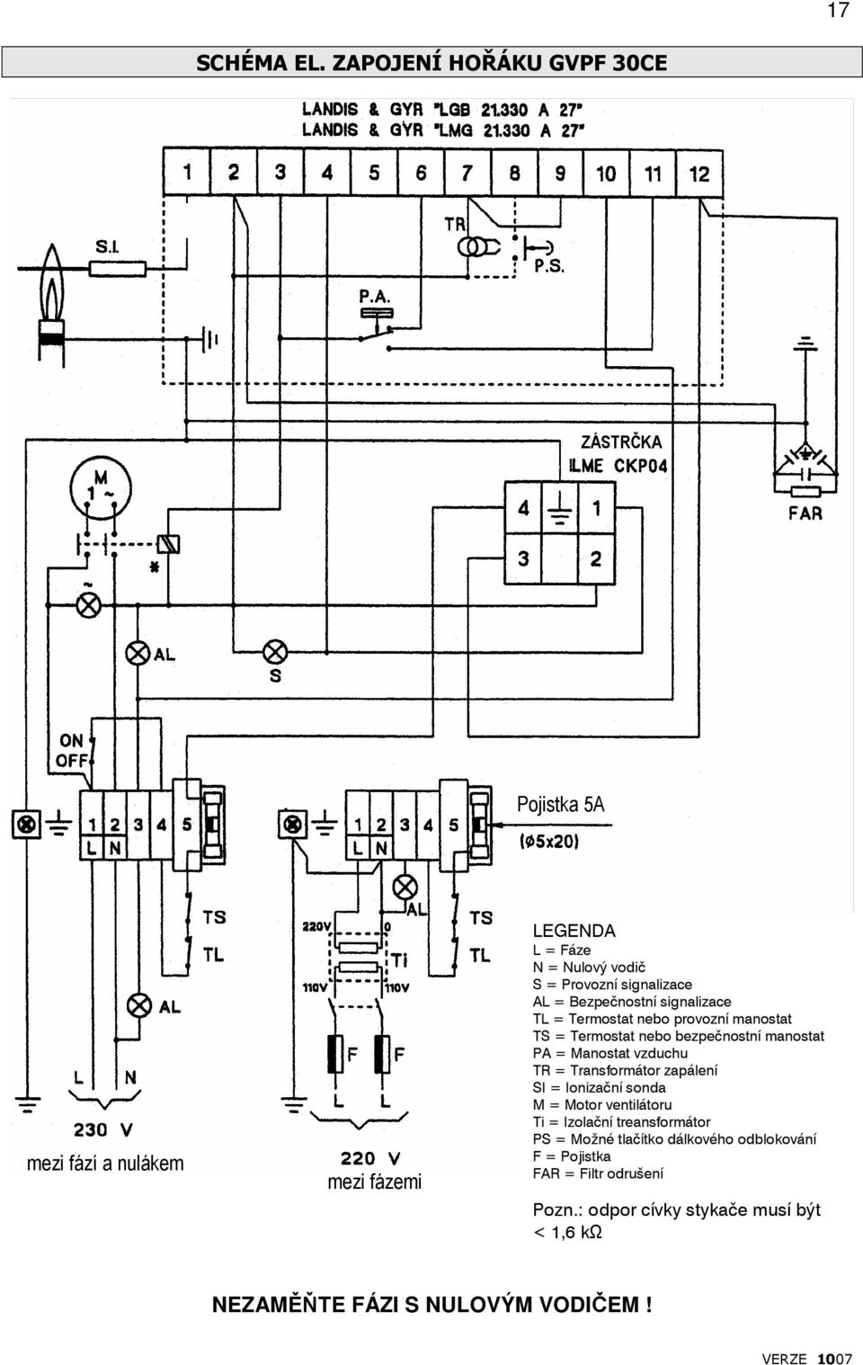 signalizace AL = Bezpečnostní signalizace TL = Termostat nebo provozní manostat TS = Termostat nebo bezpečnostní manostat PA =