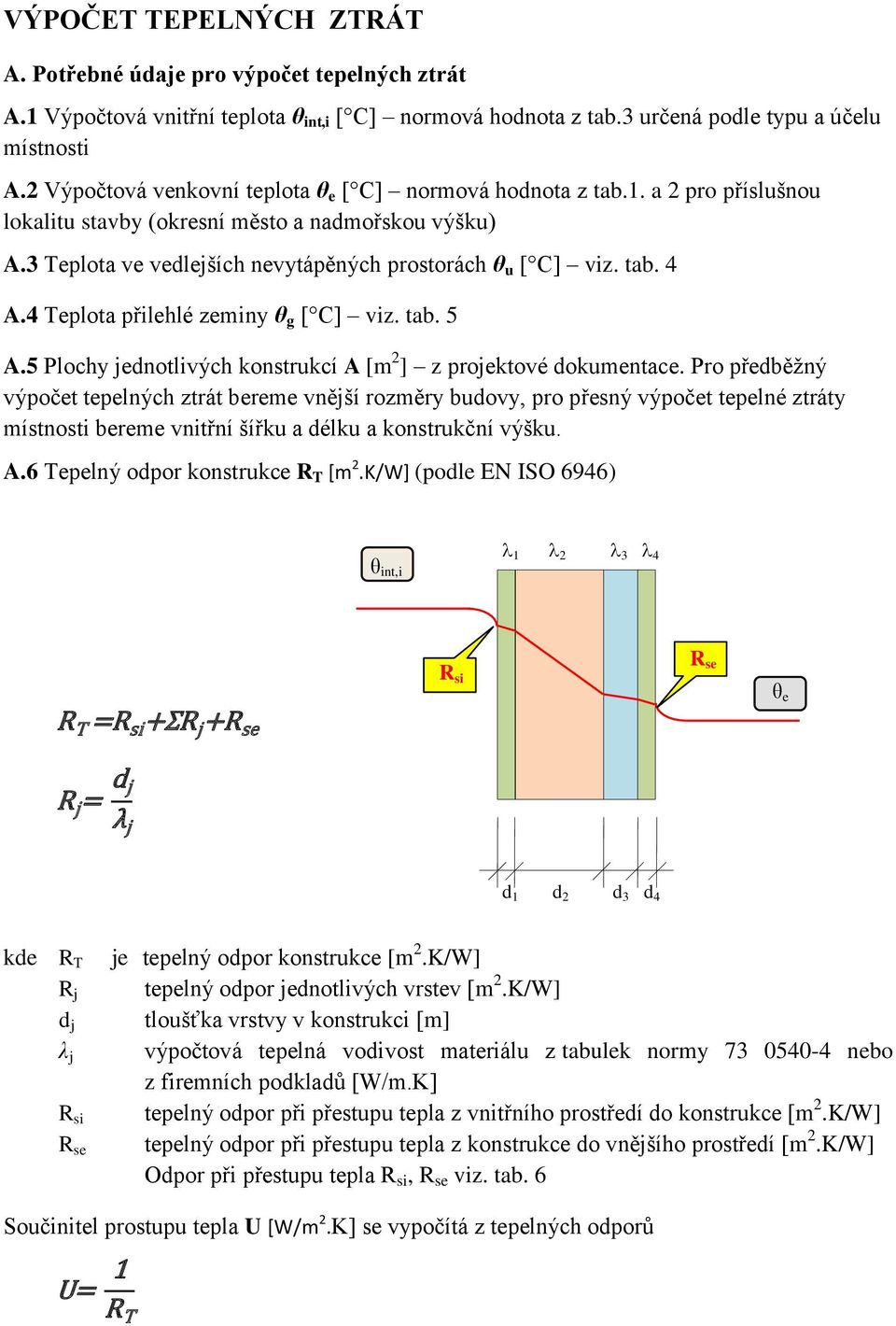 tab. 4 A.4 Teplota přilehlé zeminy θ g [ C] viz. tab. 5 A.5 Plochy jednotlivých konstrukcí A [m 2 ] z projektové dokumentace.