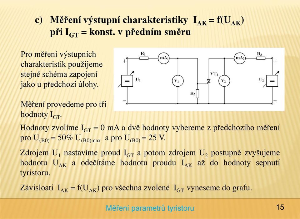 Měření provedeme pro tři hodnoty I GT.