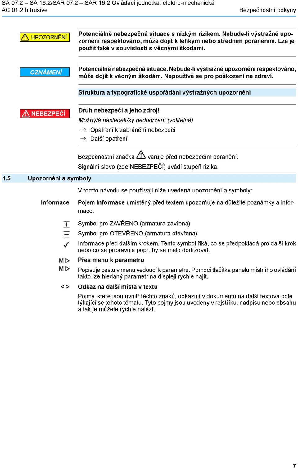 Struktura a typografické uspořádání výstražných upozornění Druh nebezpečí a jeho zdroj!