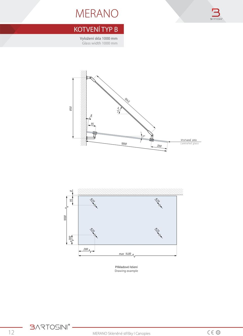 Vrstvené sklo Laminated glass 200 max 1400 Příkladové