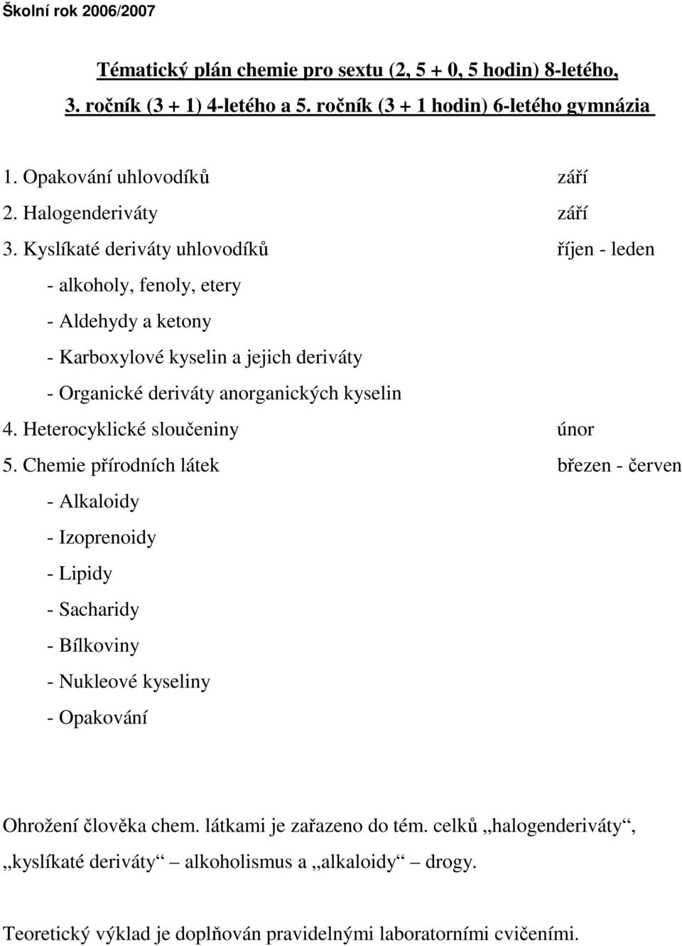 Kyslíkaté deriváty uhlovodíků říjen - leden - alkoholy, fenoly, etery - Aldehydy a ketony - Karboxylové kyselin a jejich deriváty - Organické deriváty anorganických kyselin 4.