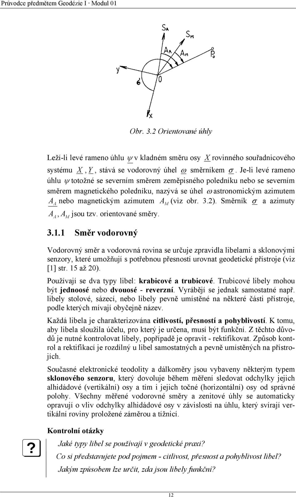 obr. 3.2). Směrník σ a azimuty A A, A A M jsou tzv. orientované směry. 3.1.