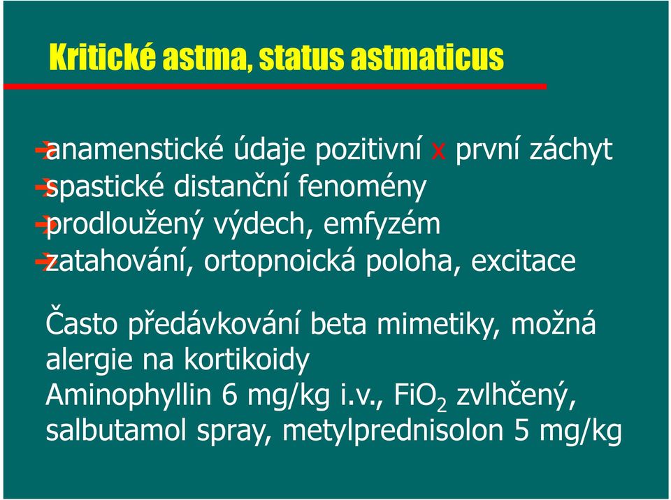 poloha, excitace Často předávkování beta mimetiky, možná alergie na kortikoidy